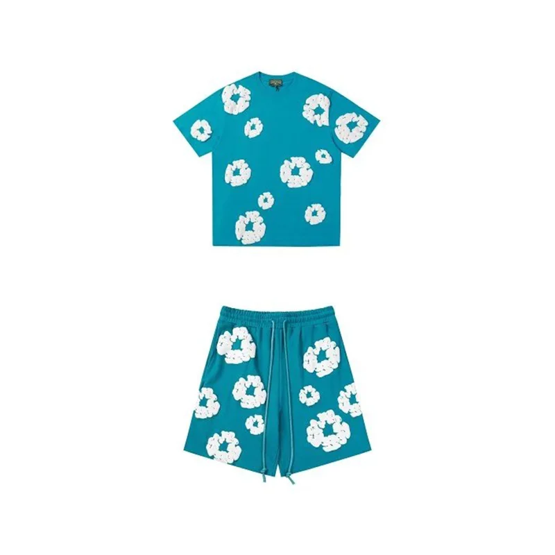 Other Co-ord Set with White Flower Appliques in Teal White - 1