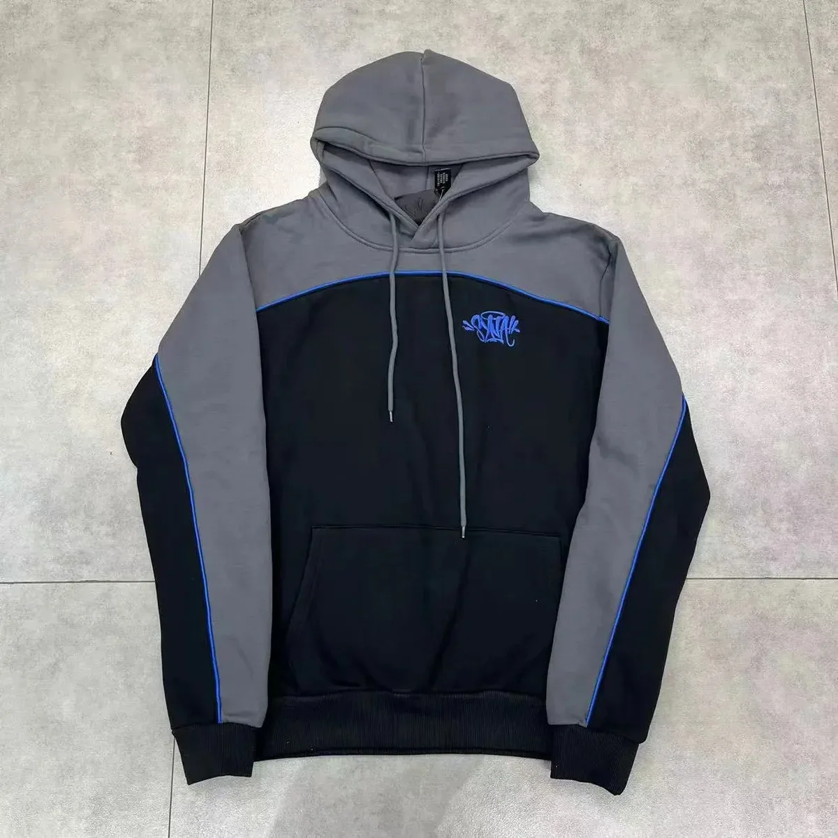 Other Unisex Black & Grey Split Panel Hoodie with Blue Accents Black - 1