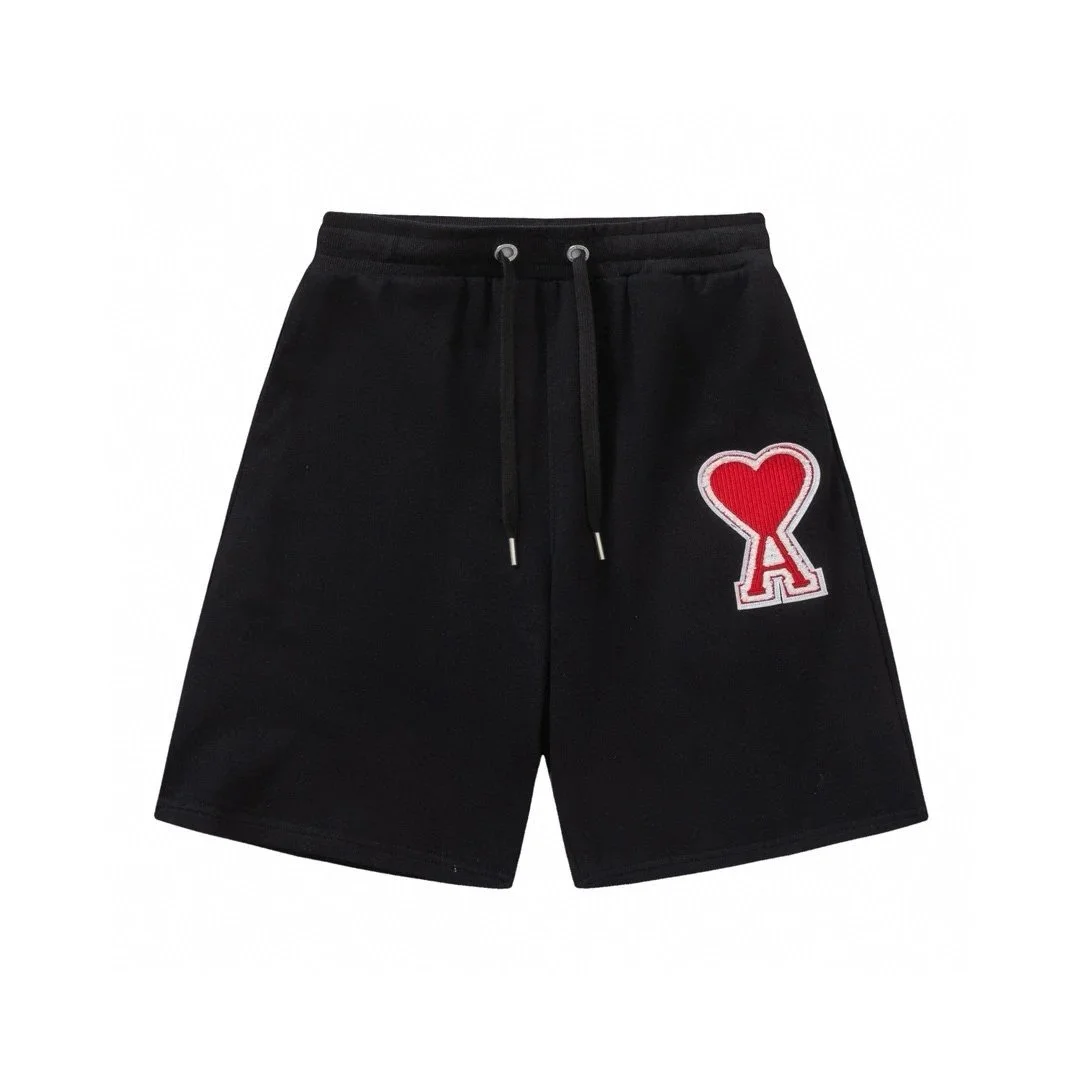 Ami Paris Ami Paris Ami de Coeur Black Shorts with Red Heart Patch Black - 1
