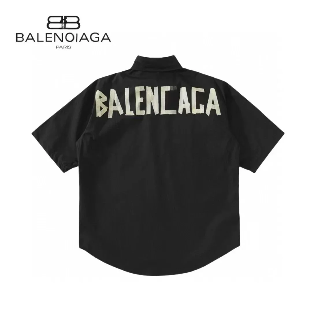 Balenciaga Balenciaga Black BA Logo Short Sleeve Shirt Black - 1