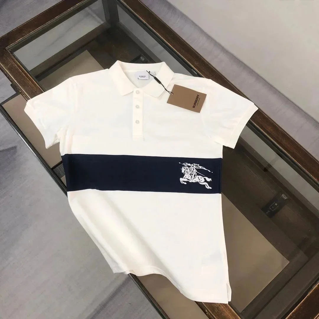 Burberry Burberry White & Navy Stripe Polo Shirt White - 1