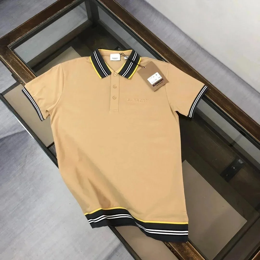 Burberry Burberry Camel Polo Shirt with Striped Trim Beige - 1