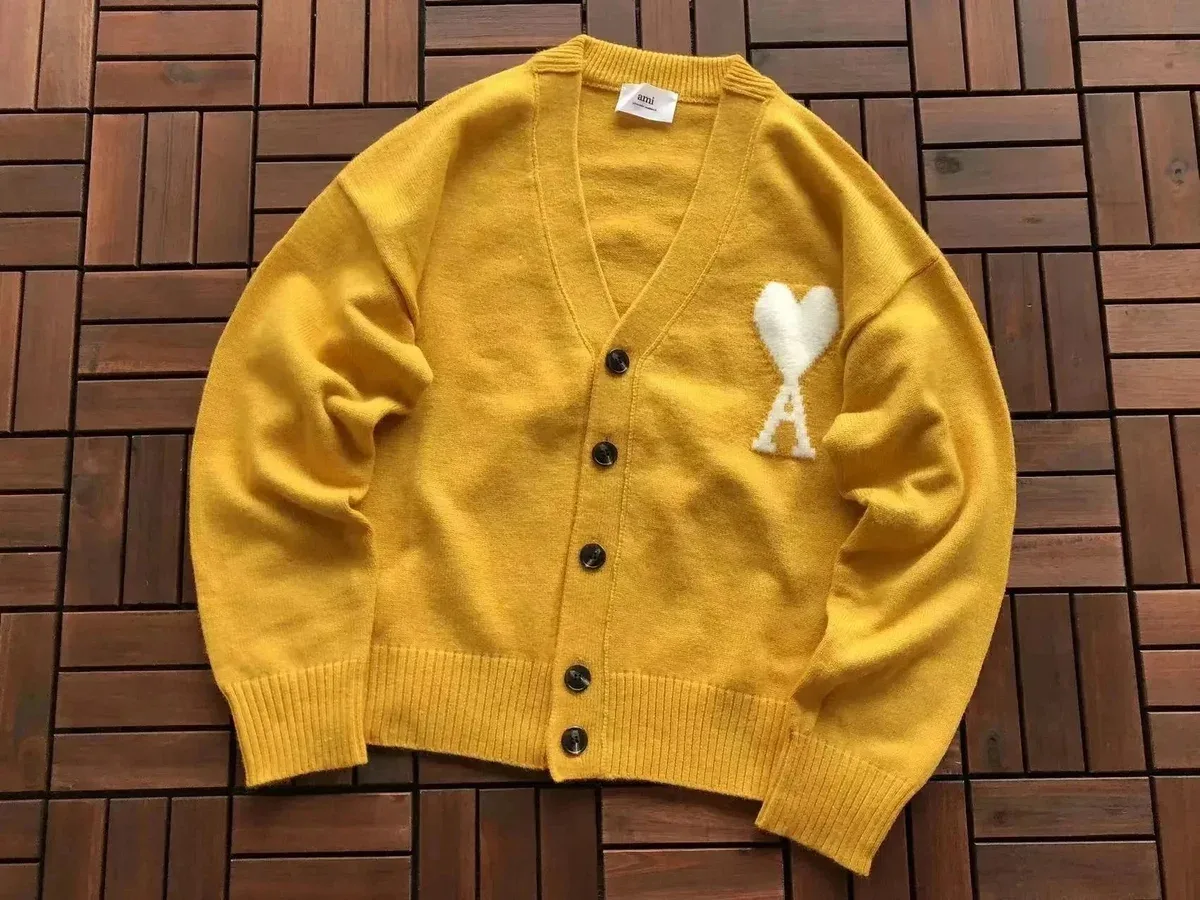 Ami Paris AMI Yellow AMI Heart Cardigan Sweater Yellow - 1