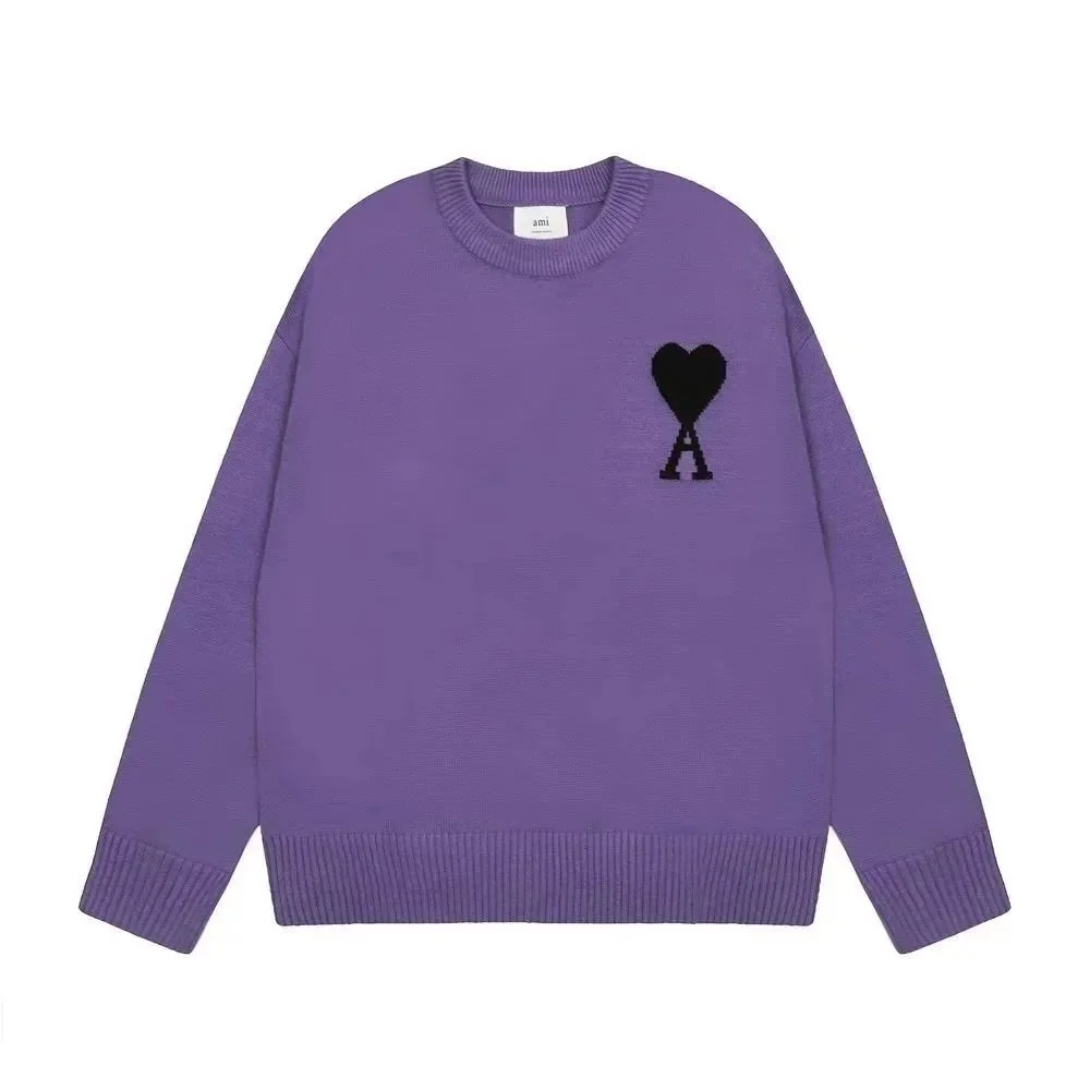 Ami Paris Ami Paris Ami de Coeur Purple Sweater with Black Heart Logo Purple - 1