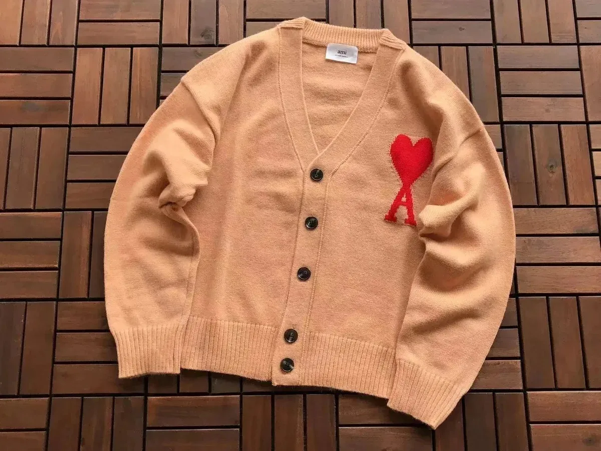 Ami Paris Ami Paris Ami de Coeur Beige Heart Knit Cardigan Beige - 1