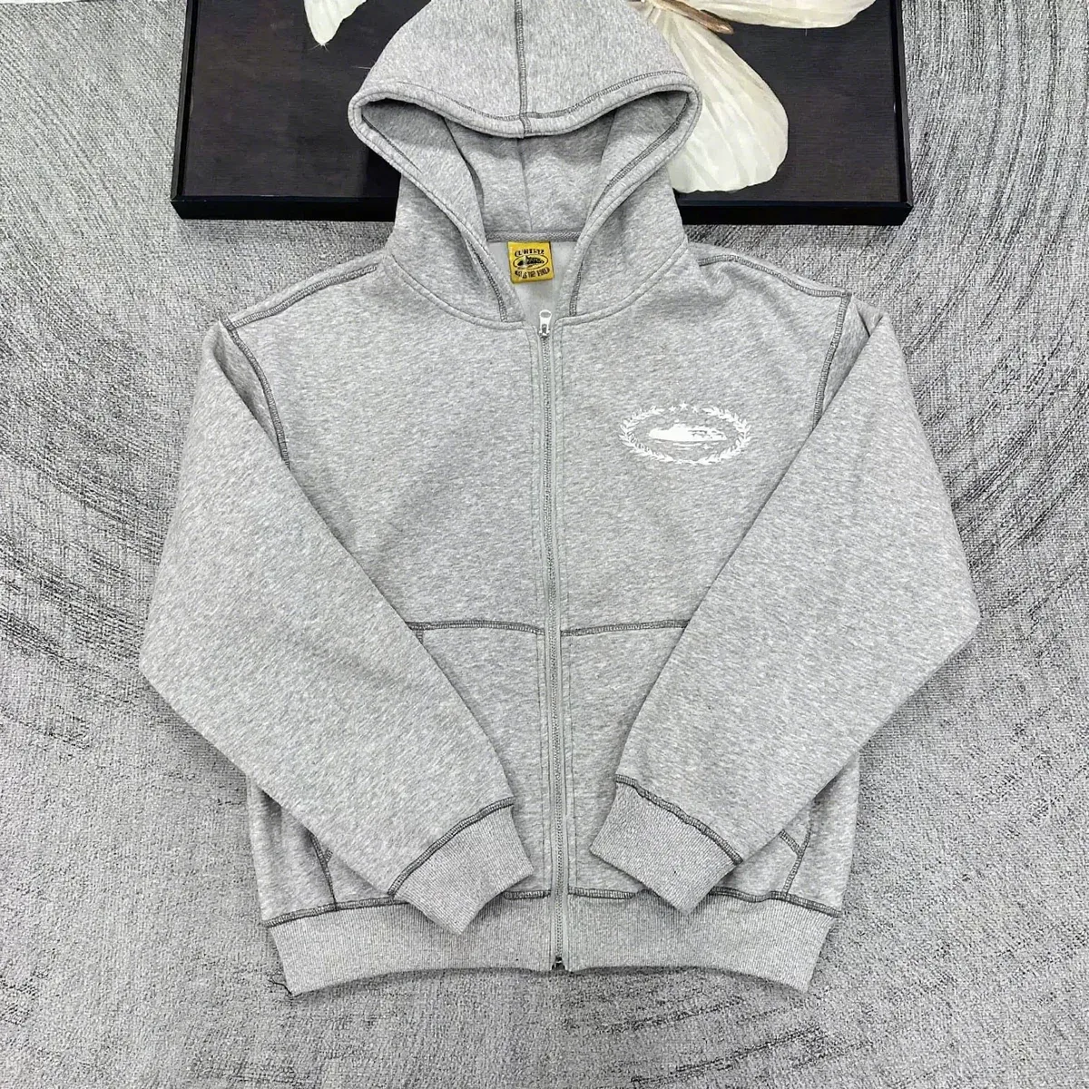 Other Unisex Grey Zip-Up Hoodie with Embroidered Logo Grey - 1