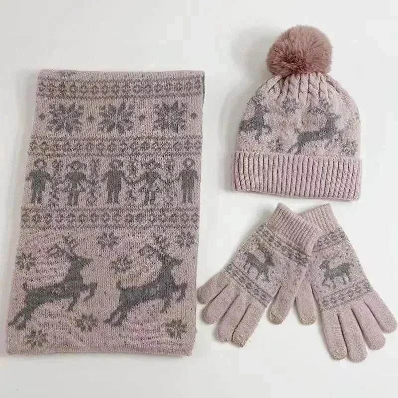 Other Winter Set: Beige Reindeer Scarf, Hat & Gloves Beige - 1
