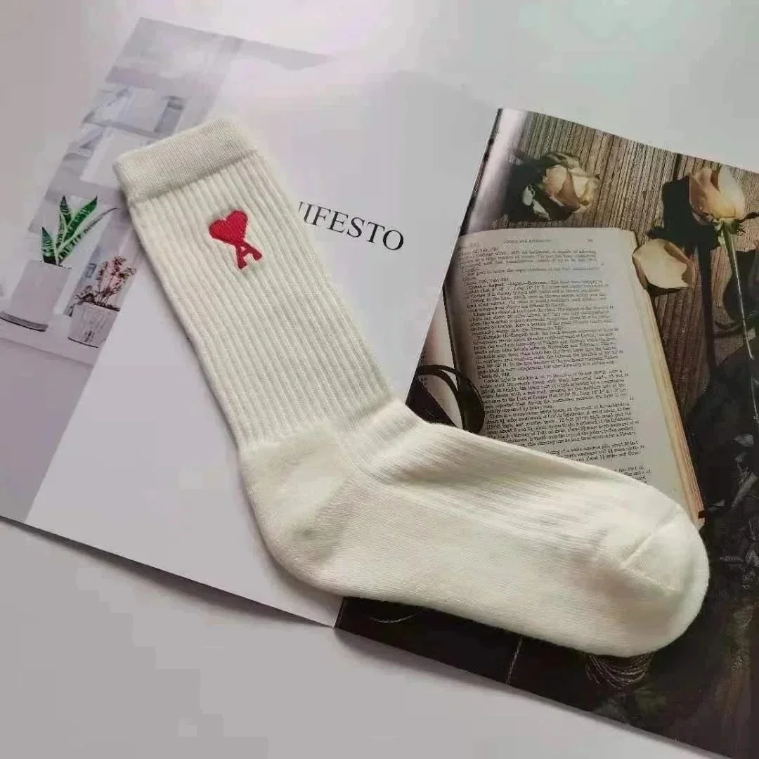 Ami Paris Ami Paris Ami de Coeur White Socks with Red Heart Logo White - 1
