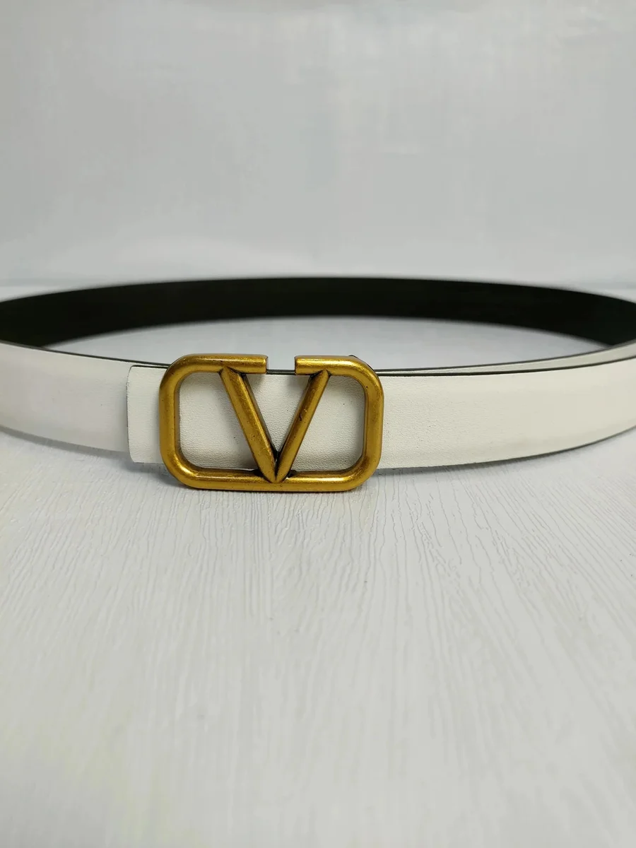 Valentino Valentino VLTN White Leather Belt with Gold Buckle White - 1