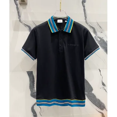 Burberry Burberry TB Monogram Polo Shirt Black with Striped Collar & Hem Black - 1