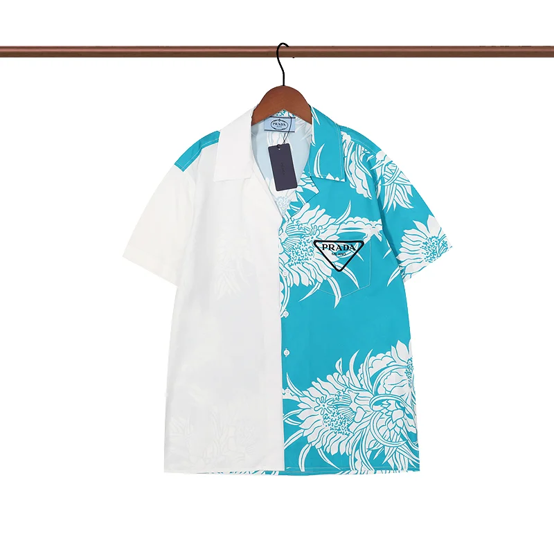 Prada Prada Triangle Logo Blue & White Floral Shirt Blue - 1
