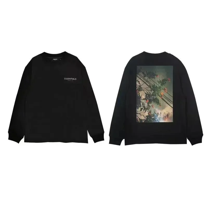 Fear of God Fear of God Essentials Black Floral Print Long Sleeve T-Shirt Black - 1