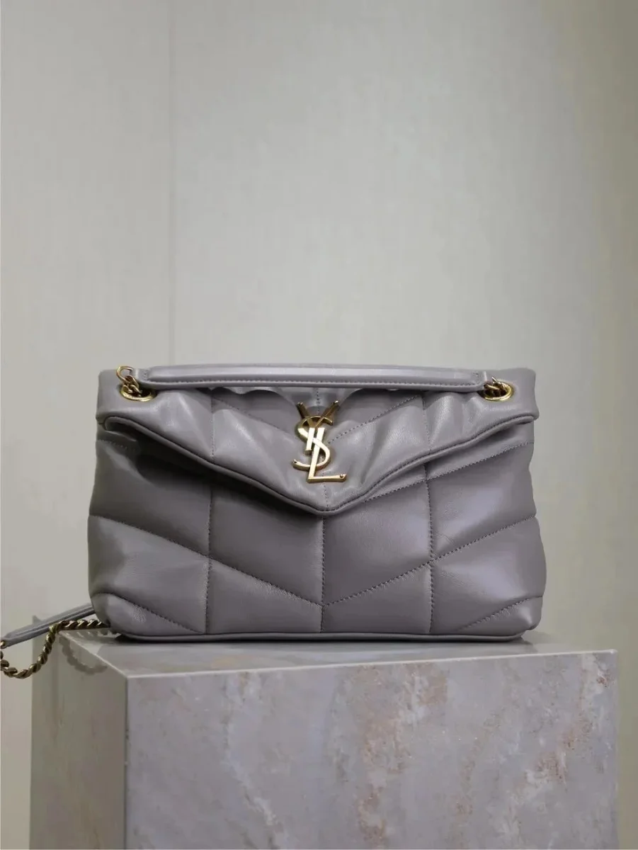 Saint Laurent Saint Laurent Lou Poussy Grey Leather Shoulder Bag Grey - 1
