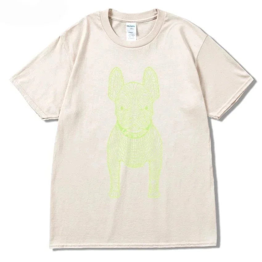 Other Unisex Beige with Neon Green Dog Print T-Shirt Beige - 1