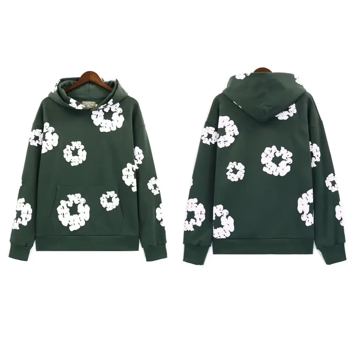 Other Unisex Green Hoodie with White Floral Print Green - 1