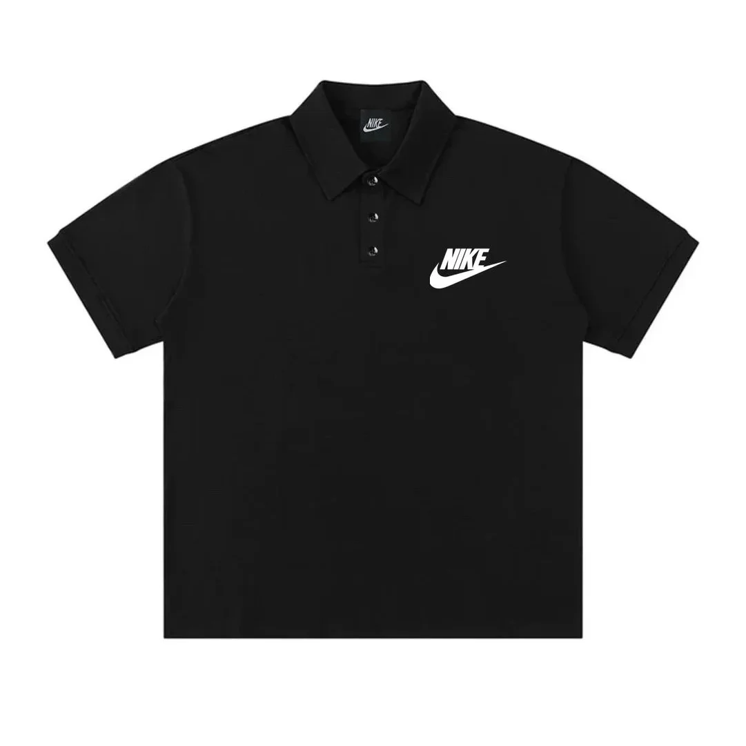 Nike Nike Polo Shirt Black White Logo Casual Top Black - 1