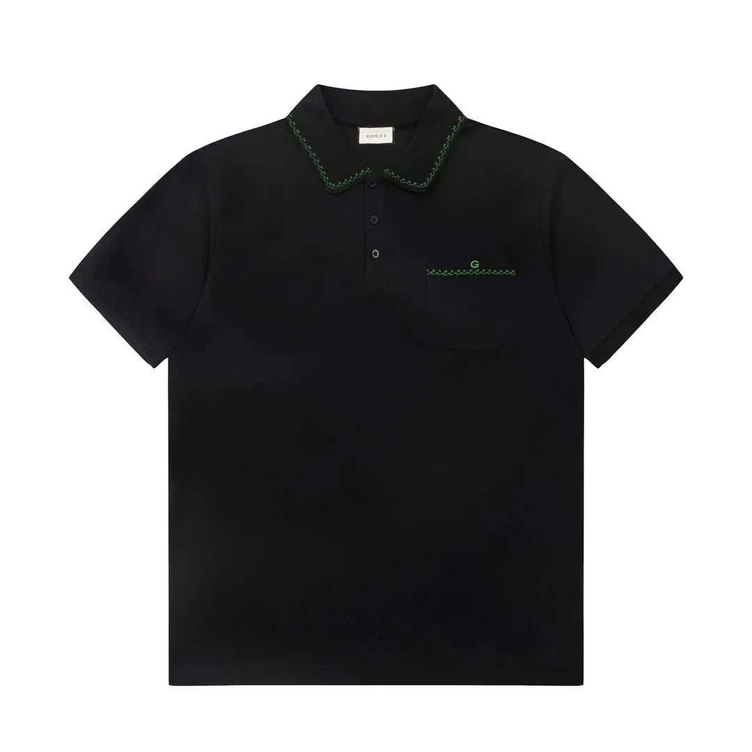 Gucci Gucci Black Green Embroidered Polo Shirt Black - 1