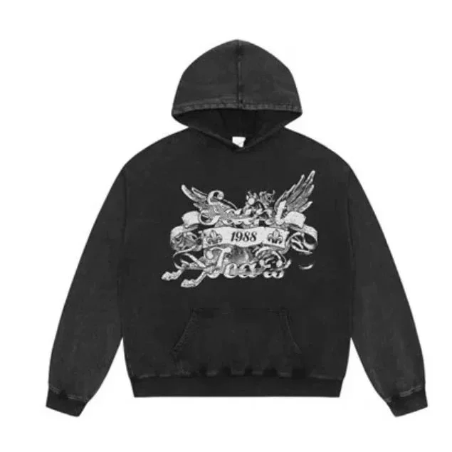 Other Unisex Black Washed Hoodie with 1988 Tee Graphic Black - 1