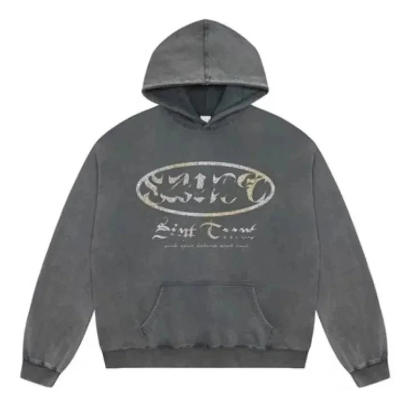 Other Unisex Washed Grey 'Sint Town' Hoodie Grey - 1