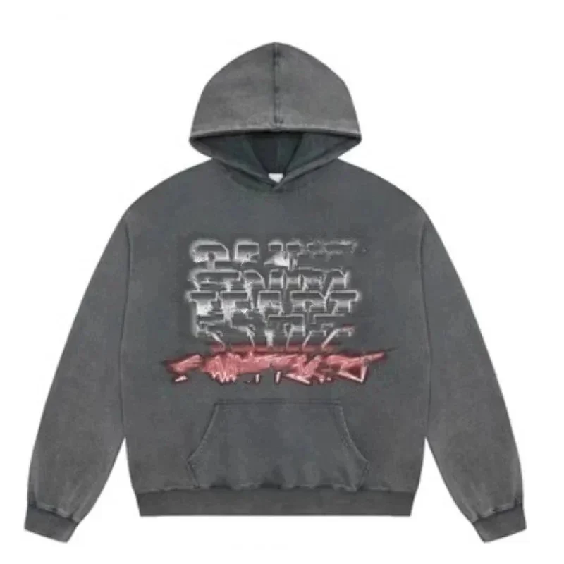Other Unisex Washed Grey Hoodie with Graphic Print Grey - 1
