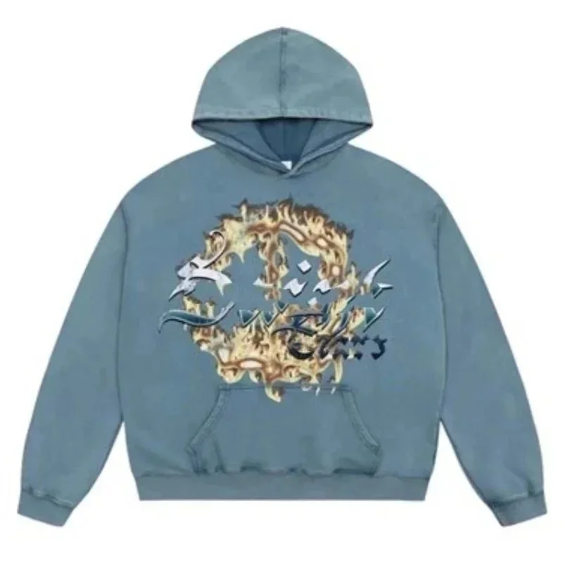Other Unisex Blue Flame Graphic Hoodie Blue - 1