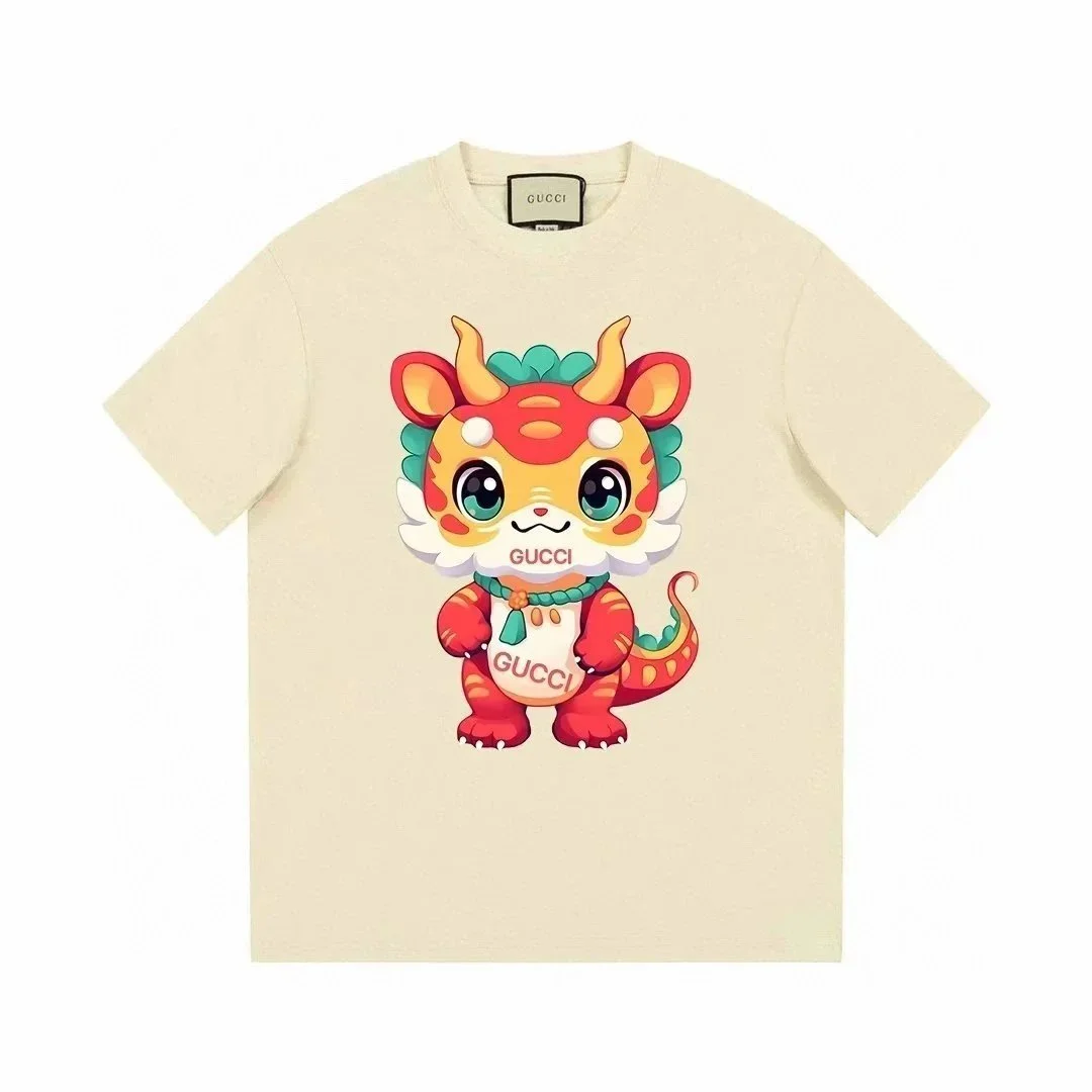 Gucci Gucci Dragon Print T-Shirt Beige Beige - 1