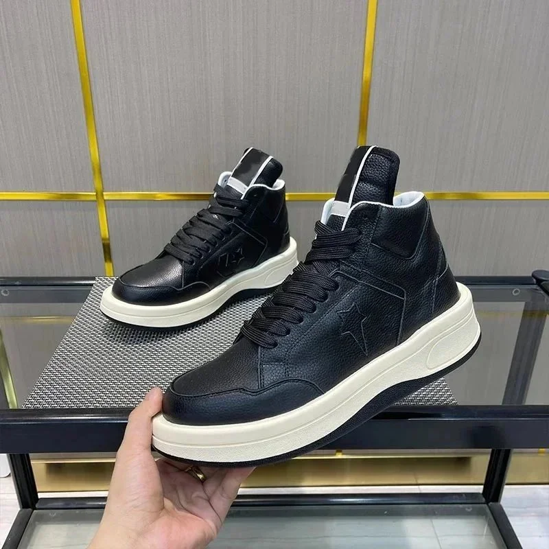 Other Black Leather High Top Sneakers with Star Detail Black - 1