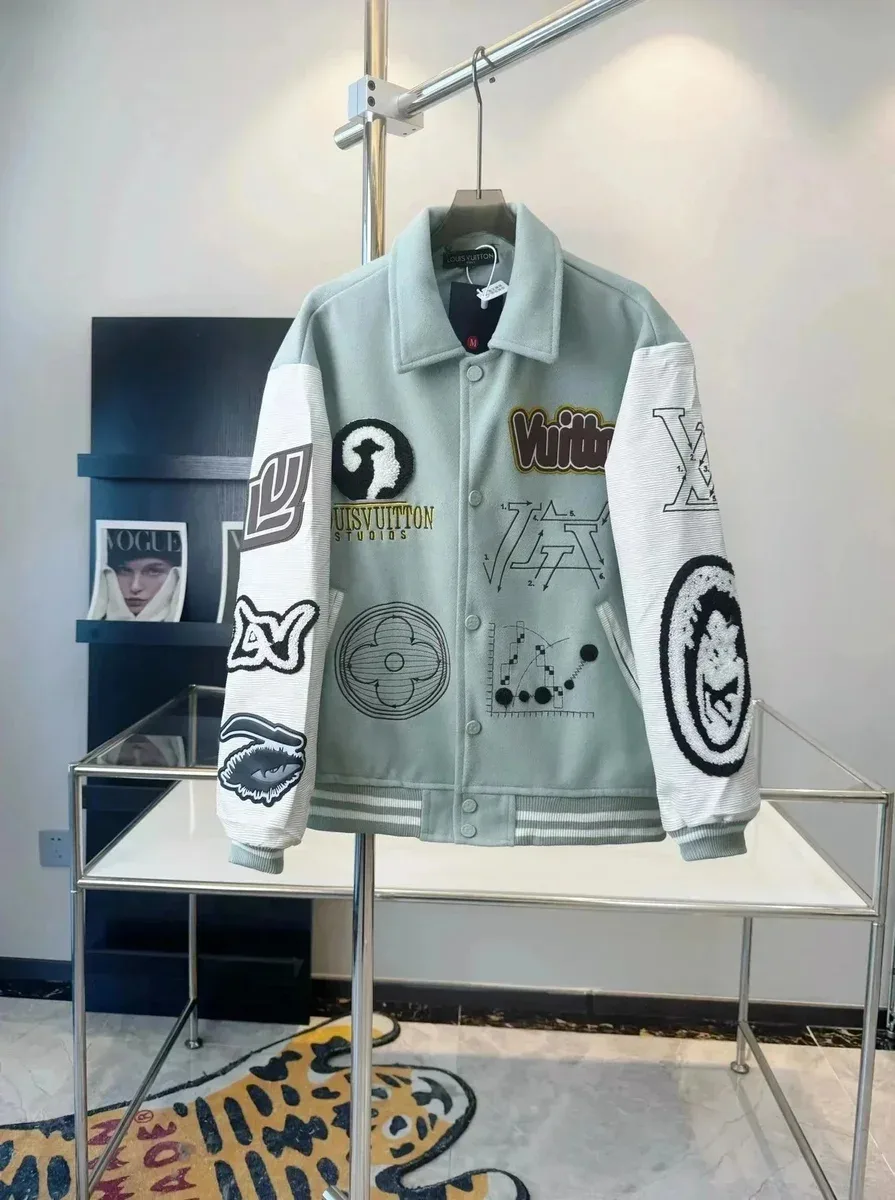 Louis Vuitton Louis Vuitton Studios Embroidered Letterman Jacket Mint Green - 1
