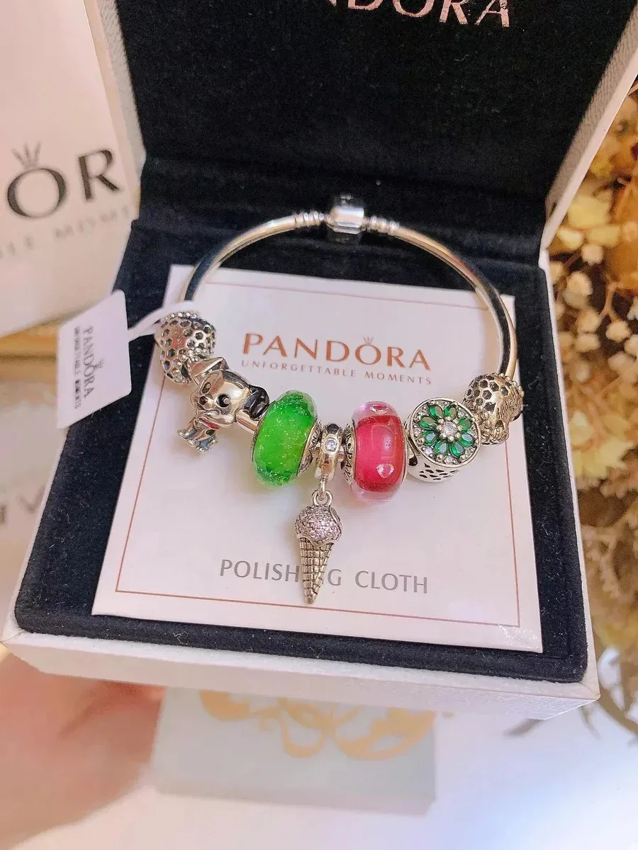 Pandora Pandora Silver Charm Bracelet with Green & Red Charms Silver - 1