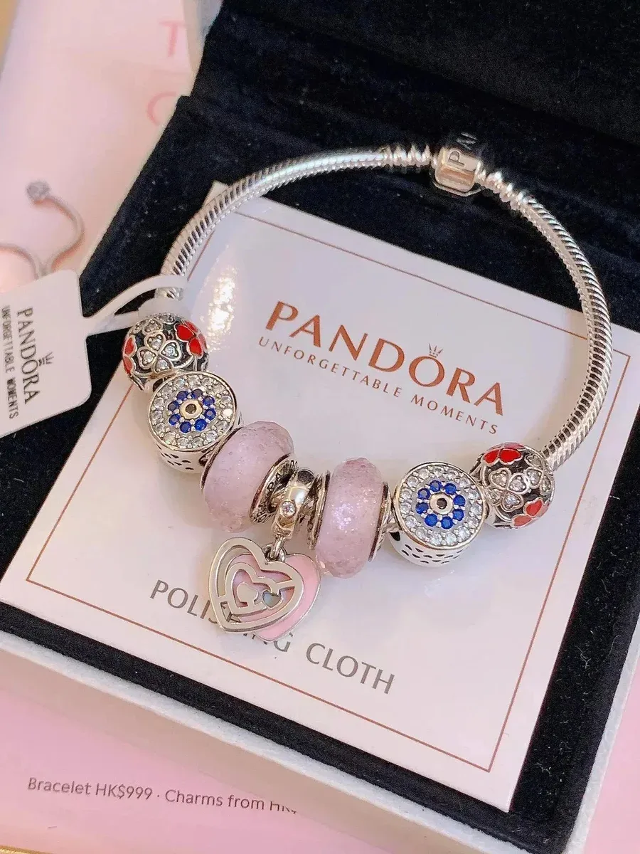 Pandora Pandora Heart Charm Bracelet Silver Pink Beads Jewelry Pink - 1