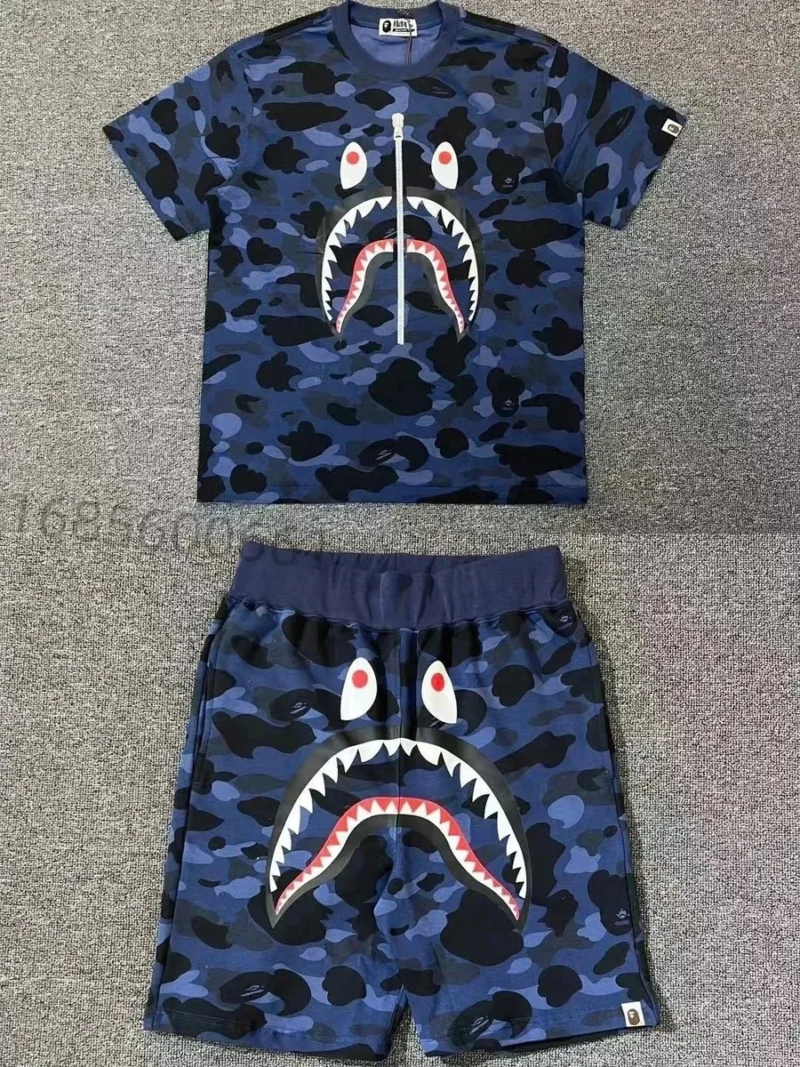 A Bathing Ape A Bathing Ape BAPE STA ABC Camo Shark T-Shirt & Shorts Set Blue - 1