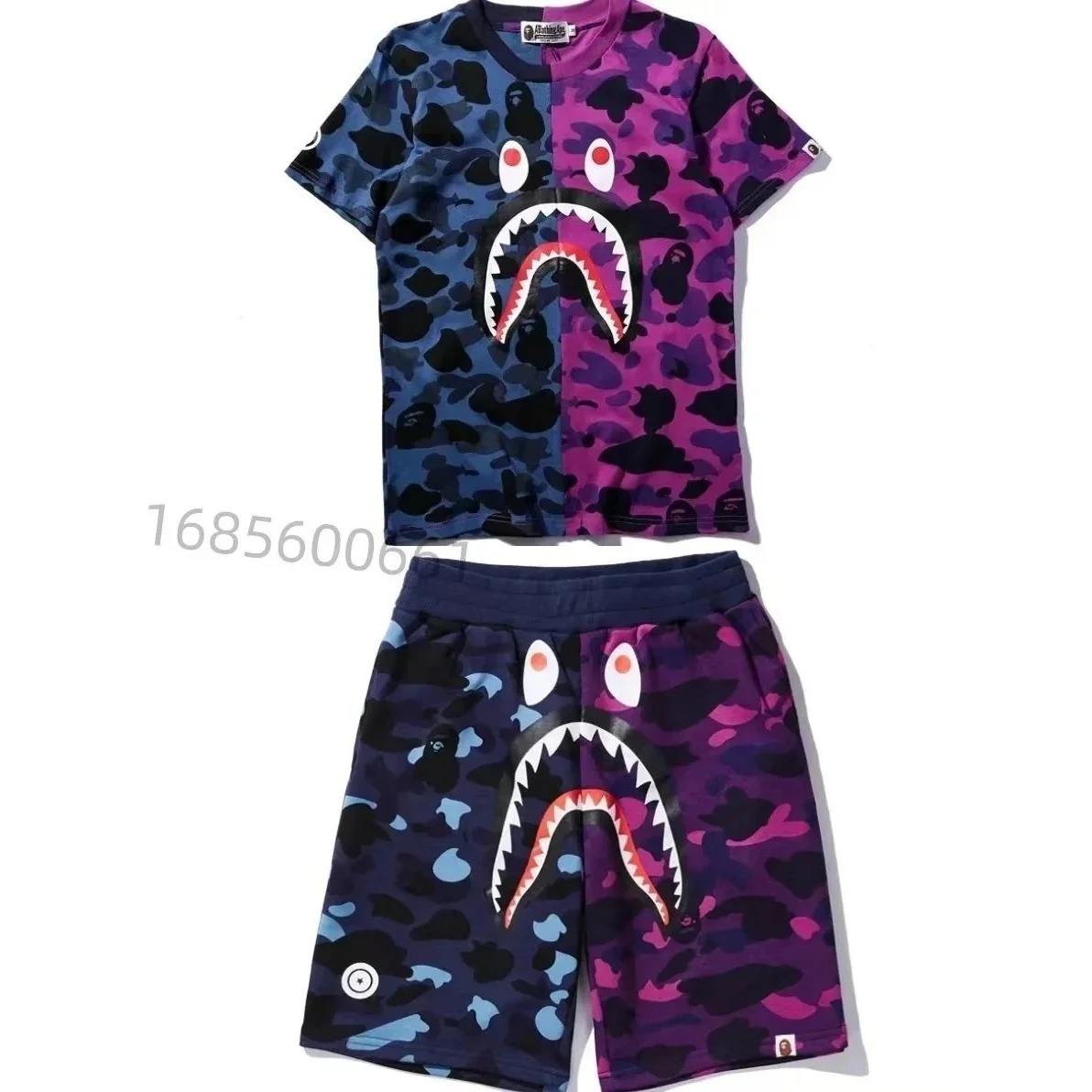 A Bathing Ape A Bathing Ape BAPE STA ABC Camo Shark T-Shirt & Shorts Set Purple - 1