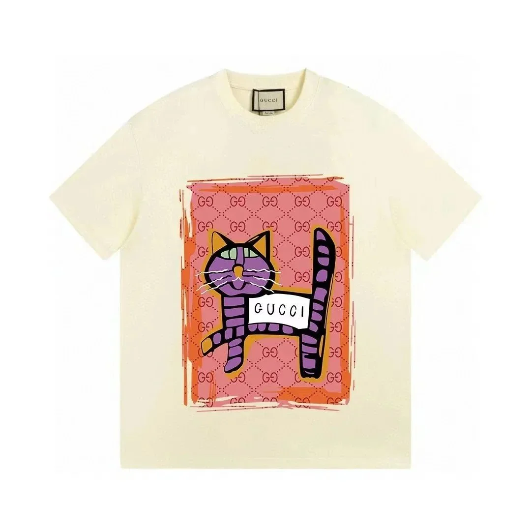 Gucci Gucci Cat Print T-Shirt Cream Cream - 1
