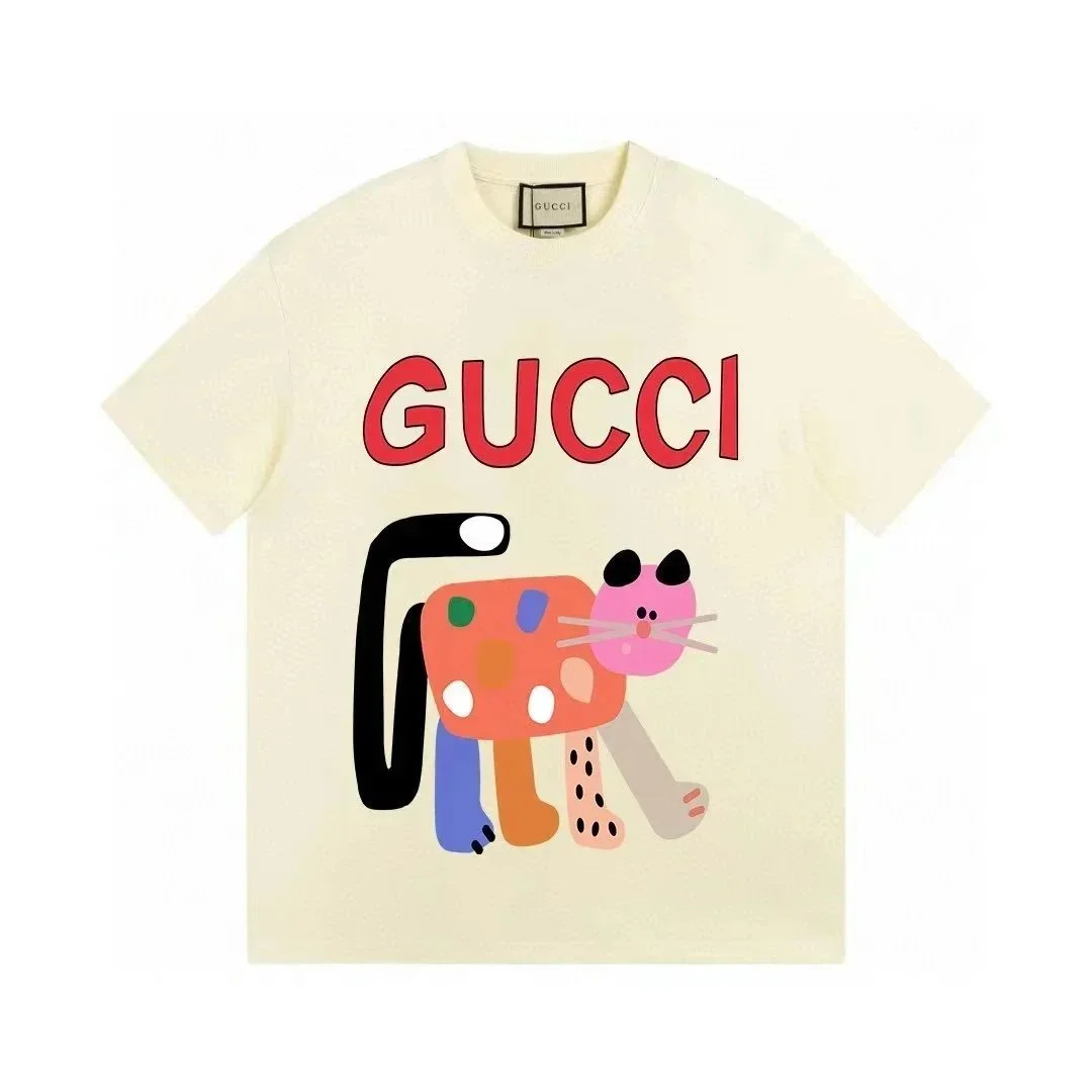Gucci Gucci Cat Print T-Shirt Cream Solid Cream - 1