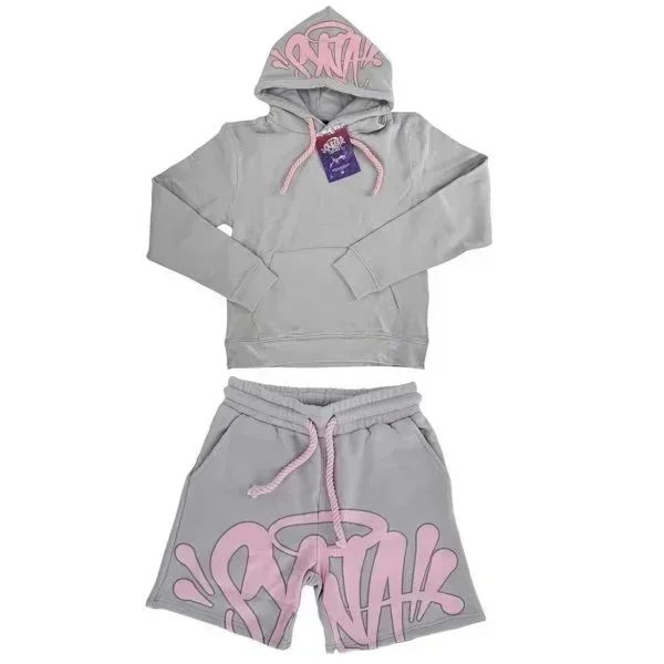 Other Co-ord Set with Pink Graffiti Print Grey Hoodie & Shorts Grey - 1
