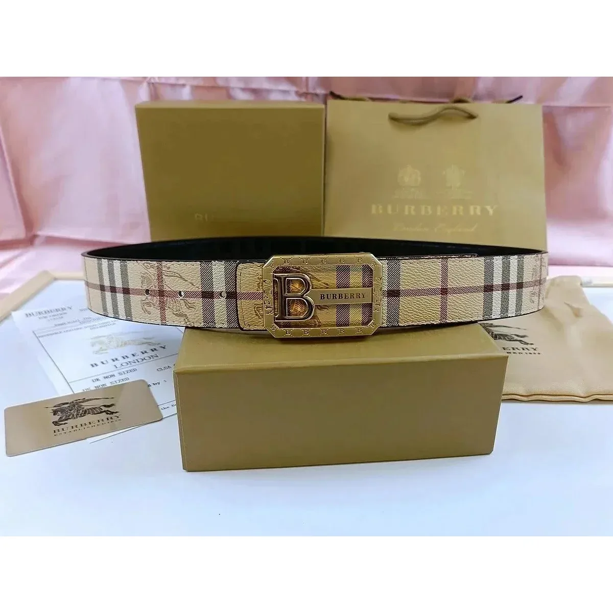 Burberry Burberry Check Belt Beige Leather Beige - 1