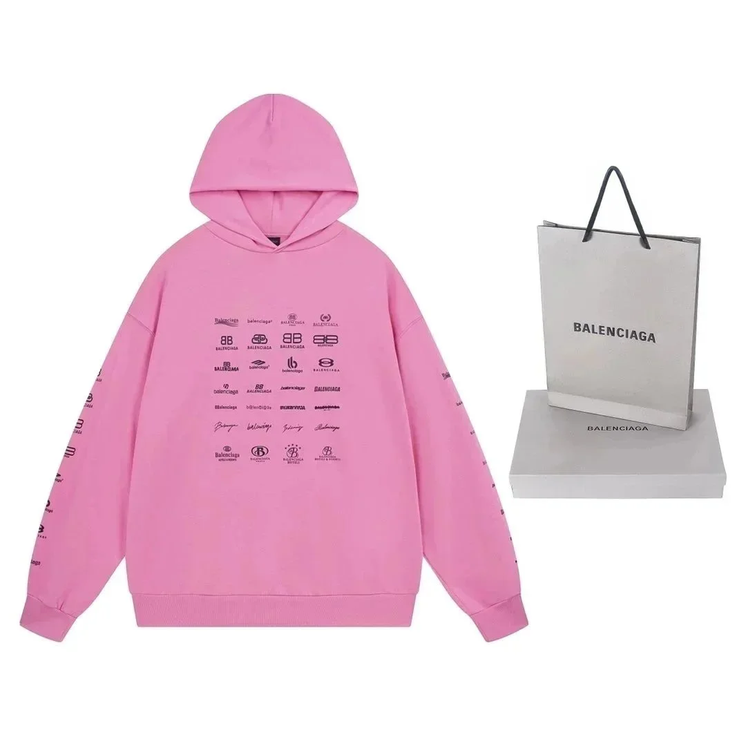 Balenciaga Balenciaga Pink Logo Print Hoodie Pink - 1