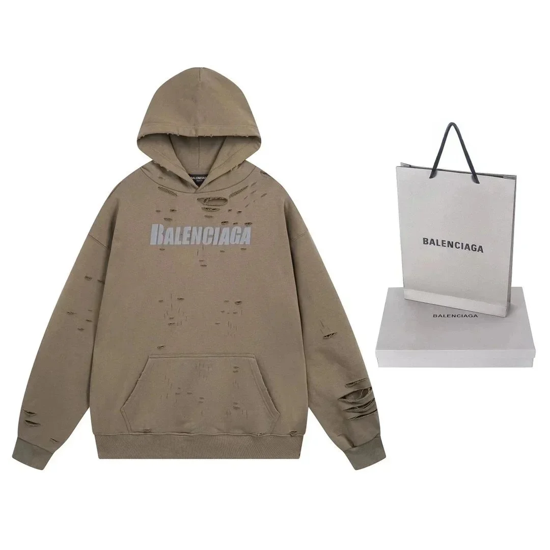 Balenciaga Balenciaga Distressed Hoodie Beige Sweatshirt Beige - 1