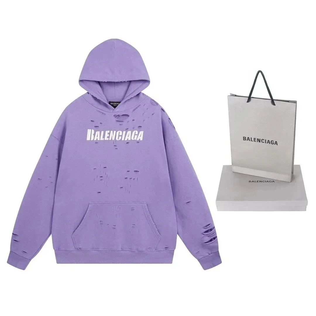 Balenciaga Balenciaga Distressed Logo Hoodie Purple Purple - 1