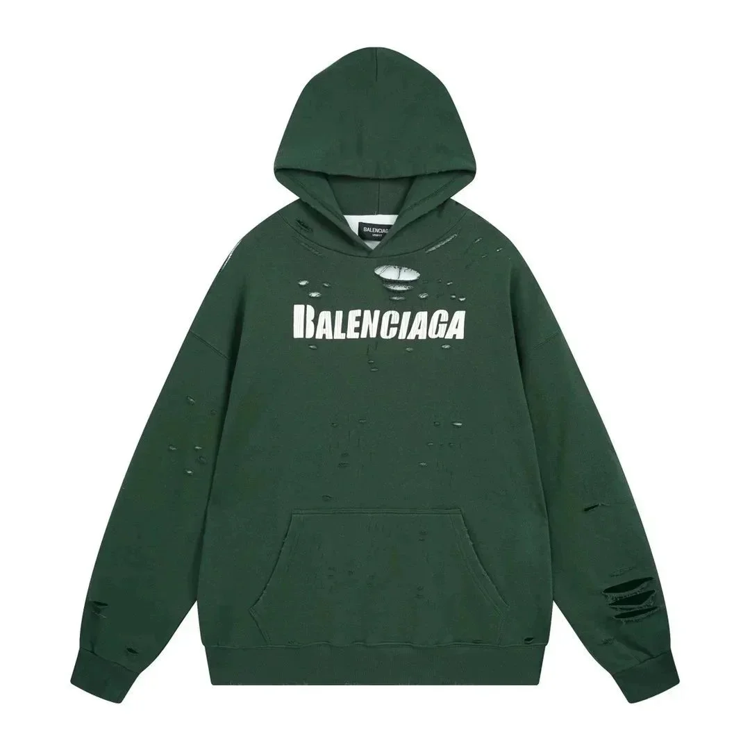 Balenciaga Balenciaga Distressed Logo Hoodie Green Green - 1