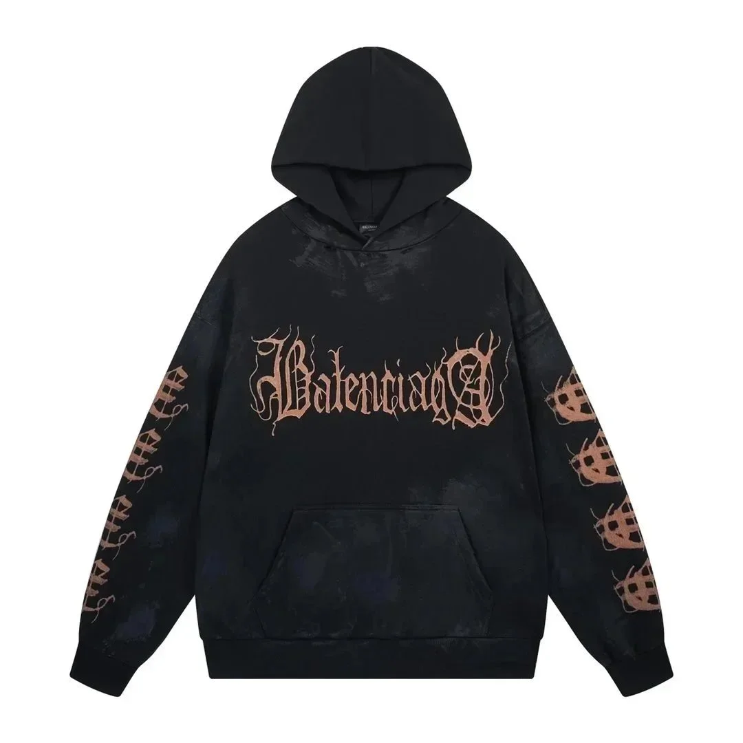 Balenciaga Balenciaga Black Gothic Logo Hoodie Black - 1