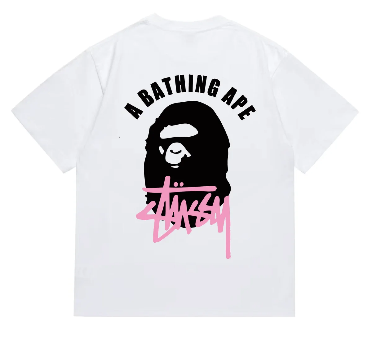 A Bathing Ape A Bathing Ape BAPE STA White with Pink Stussy Graphic T-Shirt White - 1