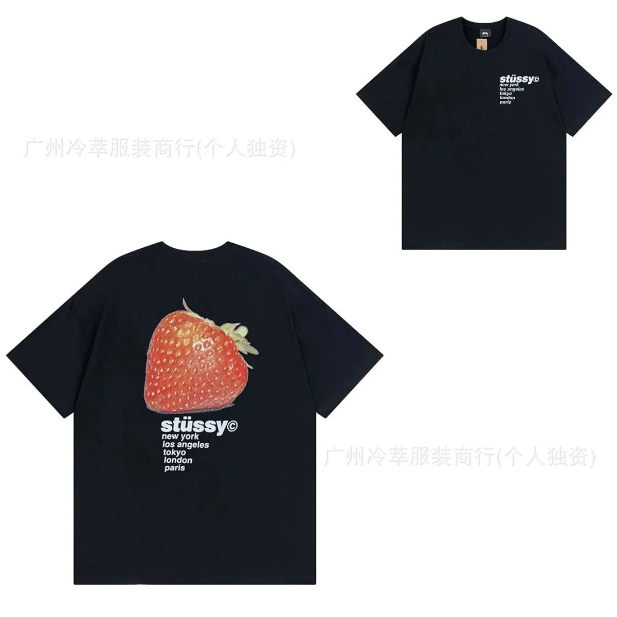 Stussy Stüssy Strawberry Print Black T-Shirt Black - 1
