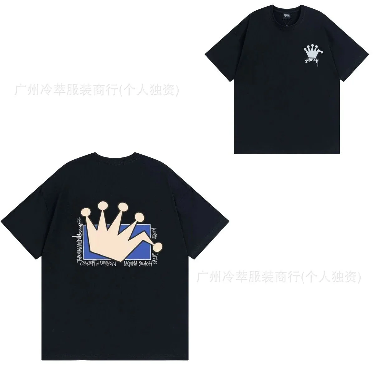 Stussy Stussy Crown Print Black T-Shirt Black - 1