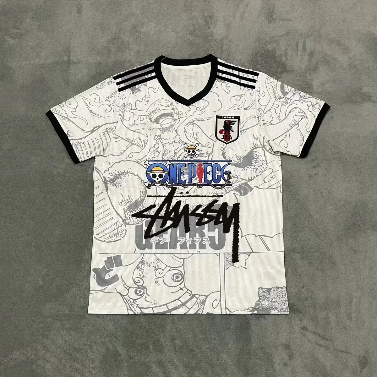 Adidas Adidas One Piece x Stussy Japan Luffy Signature Jersey T-Shirt White - 1