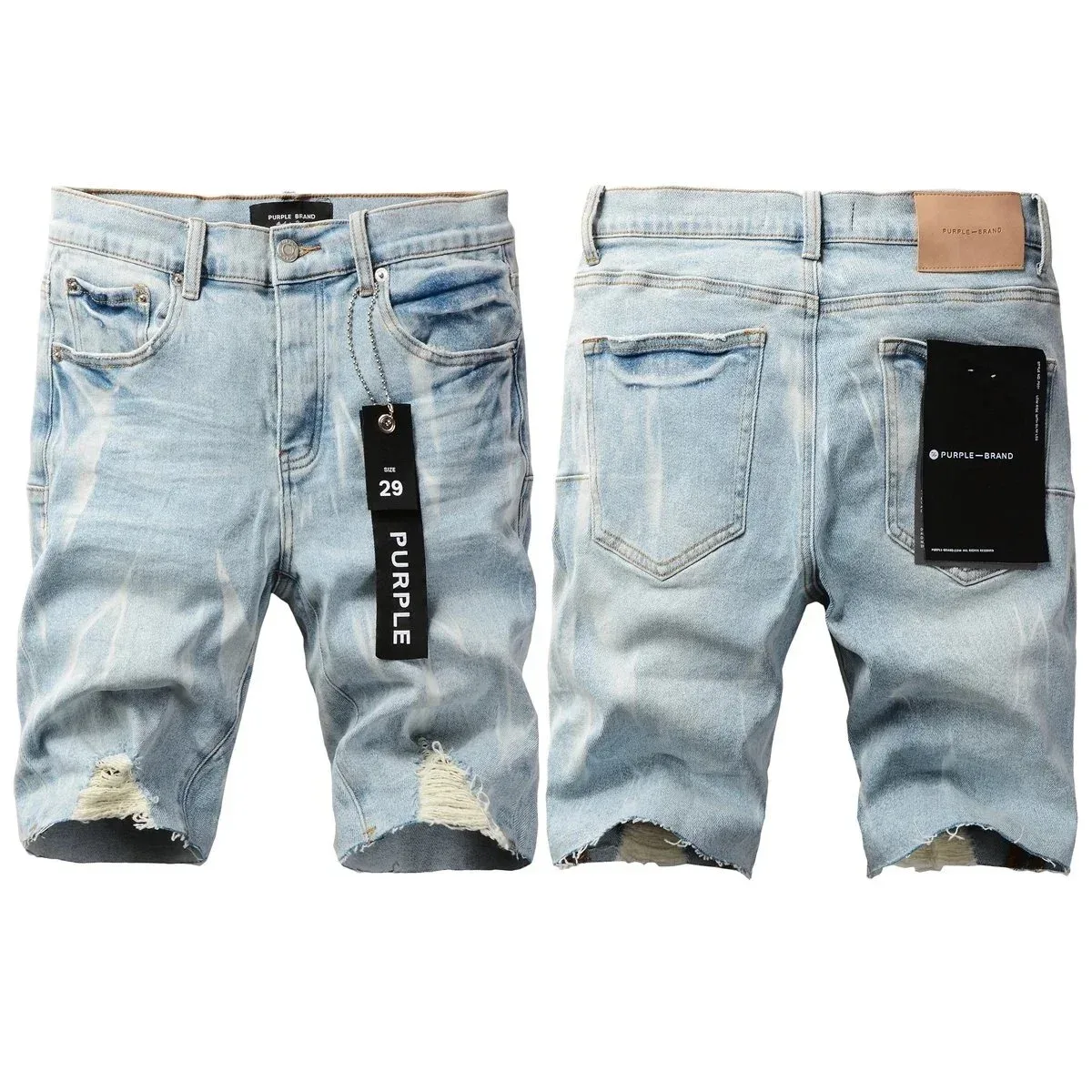 Purple Brand Purple Brand P001 Light Wash Distressed Denim Shorts Blue