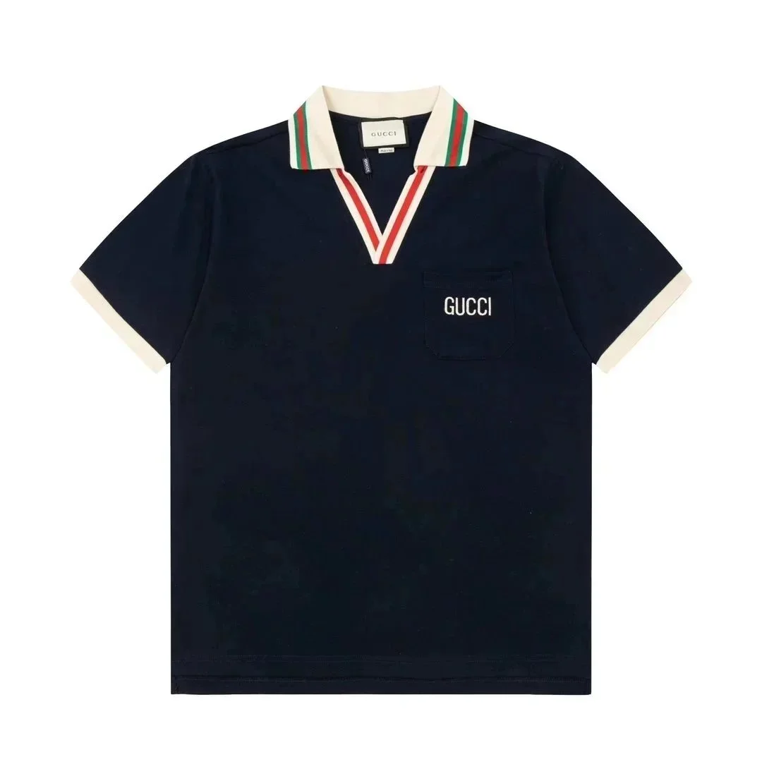 Gucci Gucci Polo Shirt Navy with Red/White Striped Collar Navy - 1