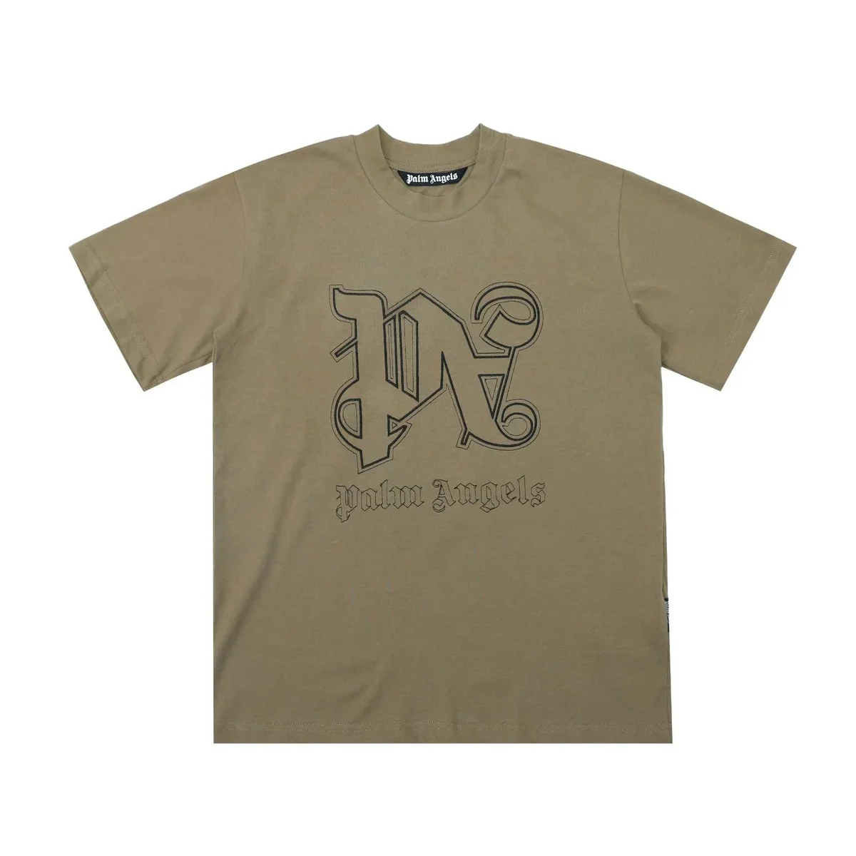 Palm Angels Palm Angels 'PA' Logo T-Shirt Olive Brown - 1