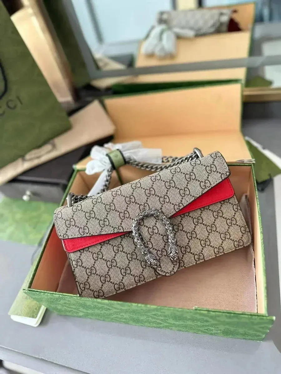 Gucci Gucci Dionysus GG Supreme Beige/Red Shoulder Bag Beige - 1