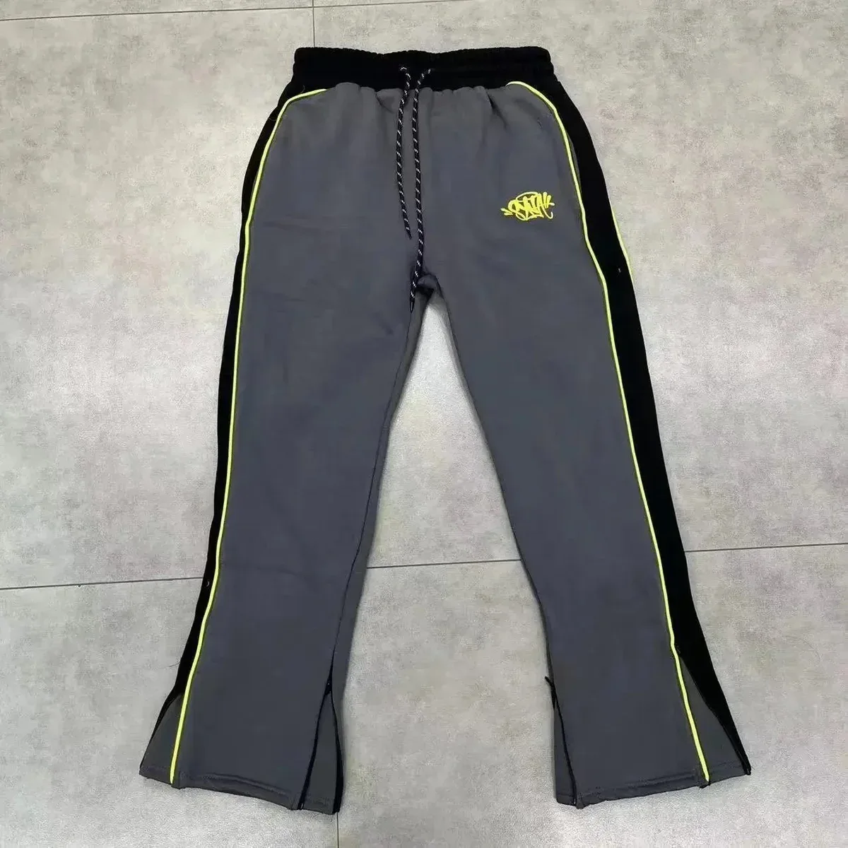 Other Unisex Grey & Yellow Track Pants Grey - 1